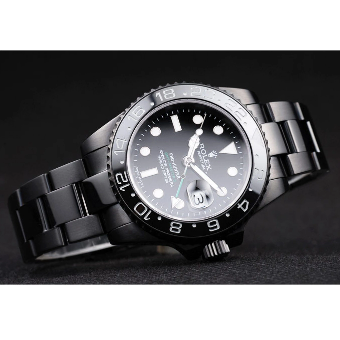 Aaa replica watch Pro-Hunter Swiss Dial Rolex Black Steel II GMT Black Master Strap 0608